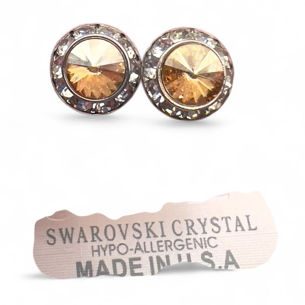 Swaroski Silver and golden topaz -Toned Earrings